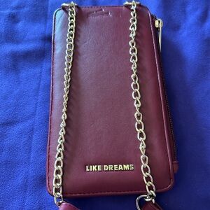 Like Dreams Burgundy Crossbody Phone Bag with Gold Chain